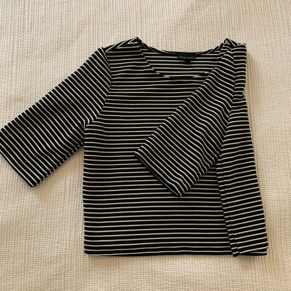 Black and white striped cropped blouse